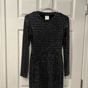 B Darlin Long Sleeve Black Sequin Dress